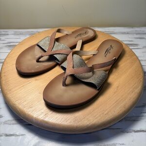 Boho Summer Lucky Brand Women’s Leather Slip-On Sandals, Tan, Size 8